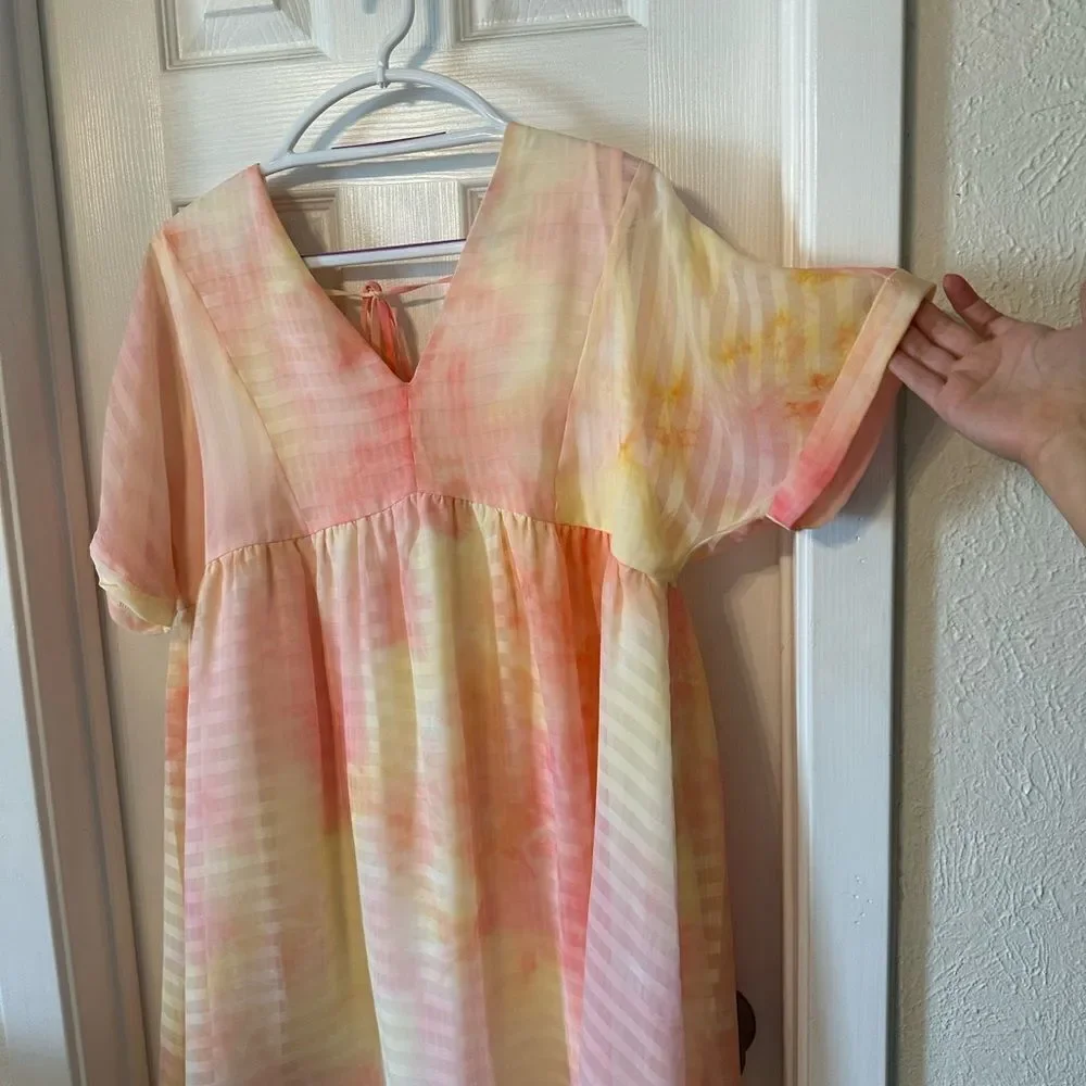 Entro Light Pink Lemon Yellow Mini Dress Medium - Picture 4 of 10